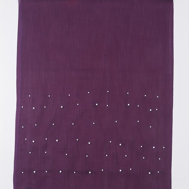 Faux Pearl Decor Raw Trim Scarf Shawl Wrap for Daily Wear Purple