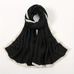 Solid Crinkle Striped Shawl Soft Warm Scarf