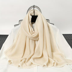 Solid Crinkle Striped Shawl Soft Warm Scarf