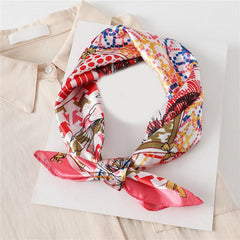 Plaid Print Square Scarf Satin Bandana Neckerchief Women Silk Head Wrap