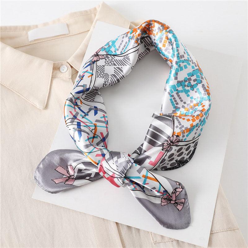 Plaid Print Square Scarf Satin Bandana Neckerchief Women Silk Head Wrap