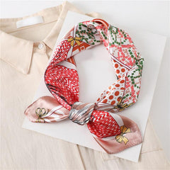 Plaid Print Square Scarf Satin Bandana Neckerchief Women Silk Head Wrap