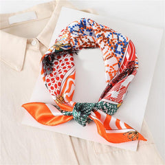 Plaid Print Square Scarf Satin Bandana Neckerchief Women Silk Head Wrap