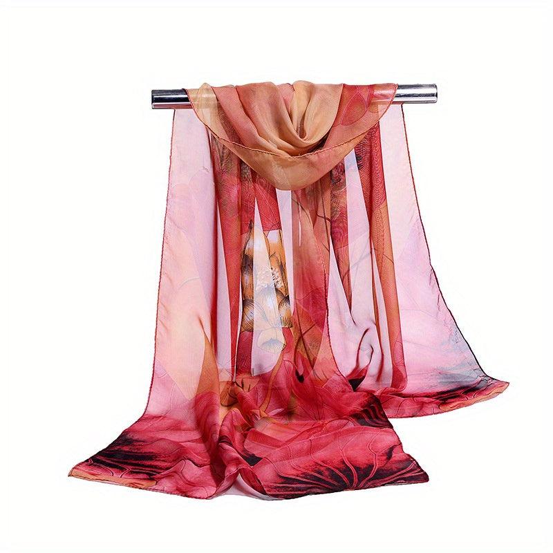 Vintage Lotus Print Thin Scarf Casual Gauze Shawl Head Wrap