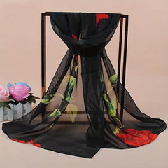 Rose Print Chiffon Scarf Thin Sunscreen Shawl
