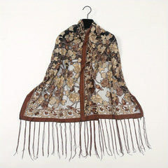 Tassel Decorated Thin Printed Shawl for Women