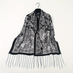 Tassel Decorated Thin Printed Shawl for Women