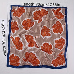 Maple Leaf Print Square Scarf Classic Silk Shawl Women Head Wrap Satin Bandana