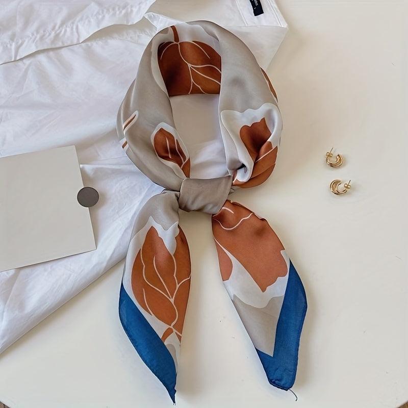 Maple Leaf Print Square Scarf Classic Silk Shawl Women Head Wrap Satin Bandana