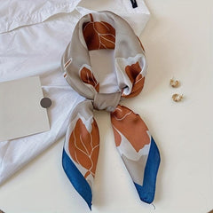 Maple Leaf Print Square Scarf Classic Silk Shawl Women Head Wrap Satin Bandana