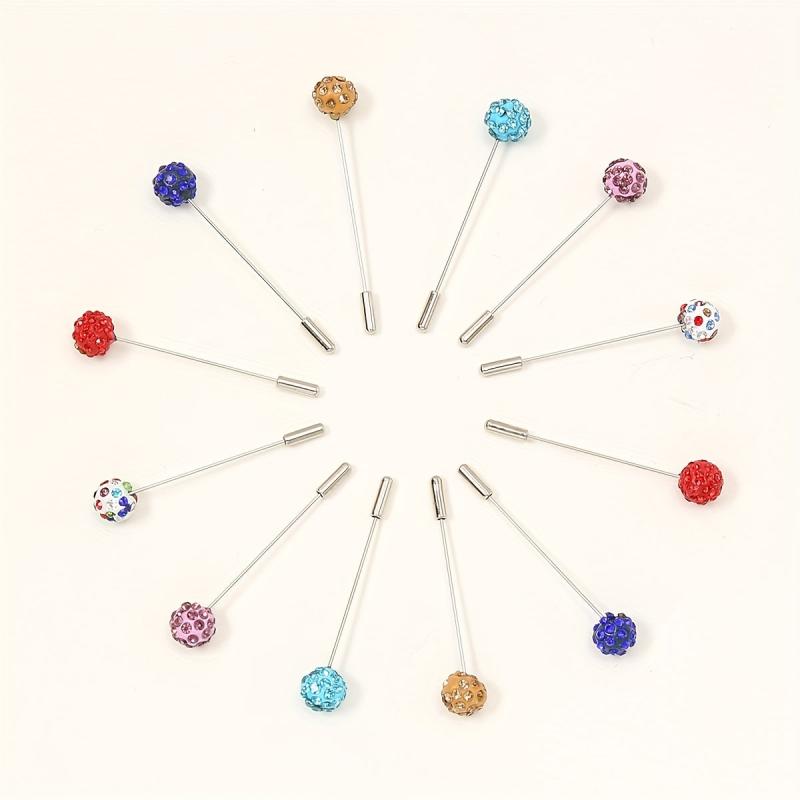12pcs Resin Rhinestone Scarf Pin Round Bandana Turban Clip