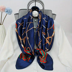 Chain Print Large Square Scarf Vintage Silk Satin Bandana