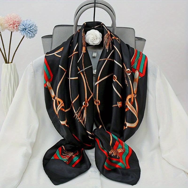 Chain Print Large Square Scarf Vintage Silk Satin Bandana