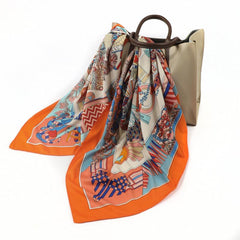 Vintage Floral Print Satin Square Scarf Silk Shawl