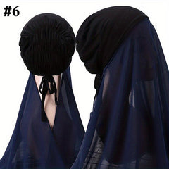Elastic Chiffon Hijab Cap Solid Head Scarf Thin Breathable Shawl