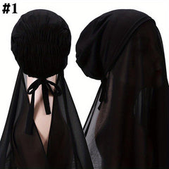 Elastic Chiffon Hijab Cap Solid Head Scarf Thin Breathable Shawl