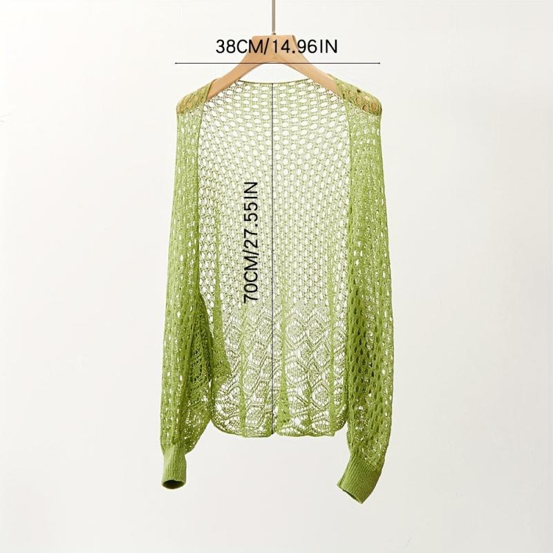Thin Breathable Loose Knitted Shawl Geometric Hollow Out Long Sleeve Cape Wraps