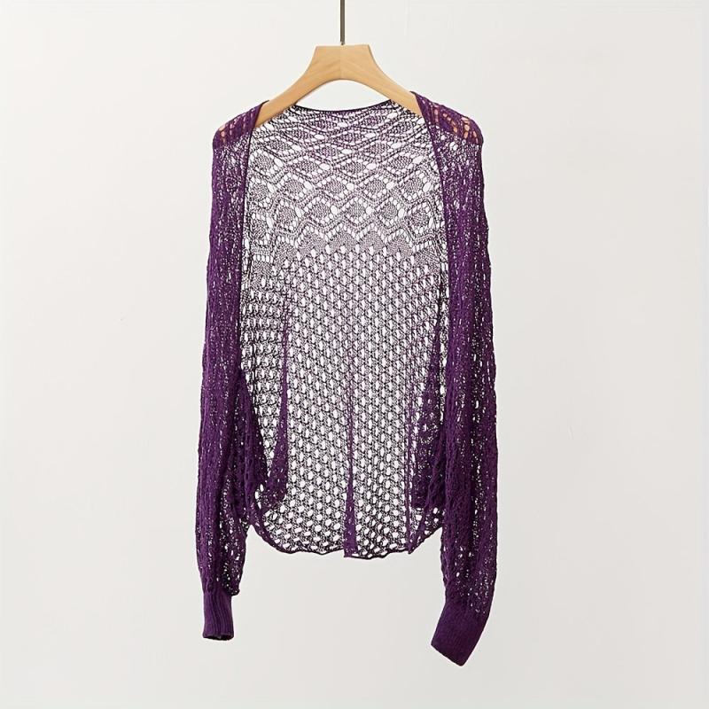 Thin Breathable Loose Knitted Shawl Geometric Hollow Out Long Sleeve Cape Wraps