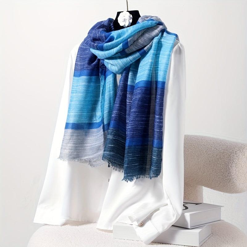 Boho Gradient Plaid Scarf Thin Breathable Headscarf Windproof Fringed Scarf