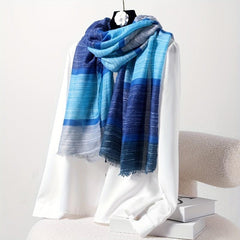 Boho Gradient Plaid Scarf Thin Breathable Headscarf Windproof Fringed Scarf