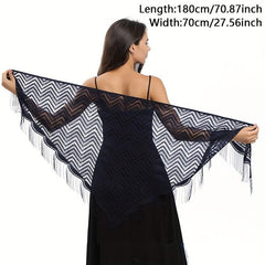 Lace Wave Triangle Shawl Soft Fringed Scarf Party Evening Wedding Bridal Dress
