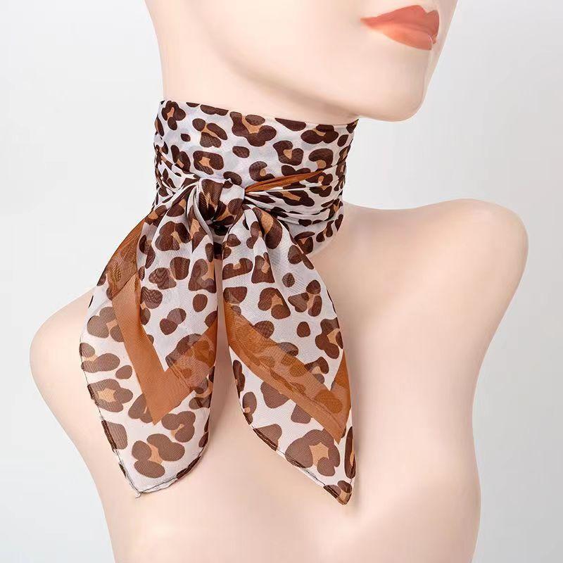 Leopard Print Square Scarf Chiffon Shawl Head Wrap Outdoor Windproof Beach Towel