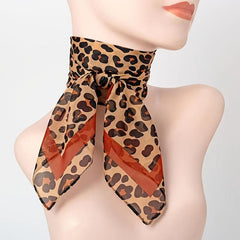 Leopard Print Square Scarf Chiffon Shawl Head Wrap Outdoor Windproof Beach Towel