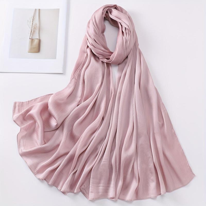 Crinkle Satin Scarf Hijab Solid Classic Shawl Head Wrap Women