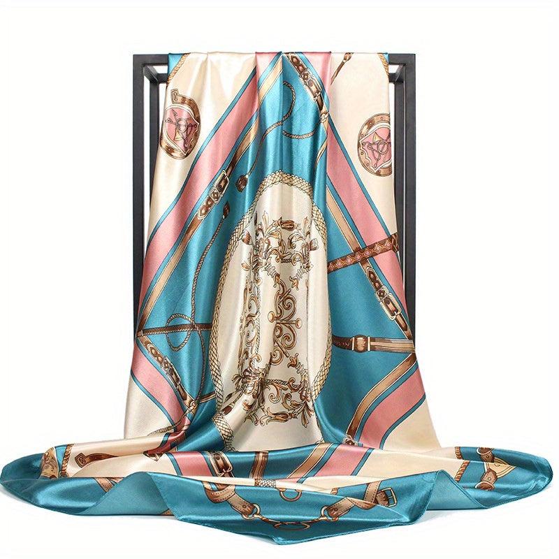 Chain Print Square Scarf Classic Satin Shawl Head Scarf Silk Bandana