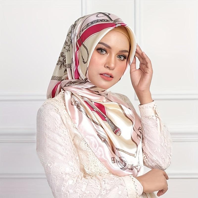 Chain Print Square Scarf Classic Satin Shawl Head Scarf Silk Bandana