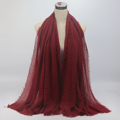 Vintage Hijab Solid Scarf Frayed Edge Shawl Casual Crinkle Head Wrap