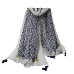 Vintage Floral Print Boho Scarf Tassel Shawl
