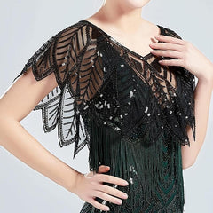 Sequins Leaf Lace Shawl Vintage Beaded Evening Cape Bridal Women Dress