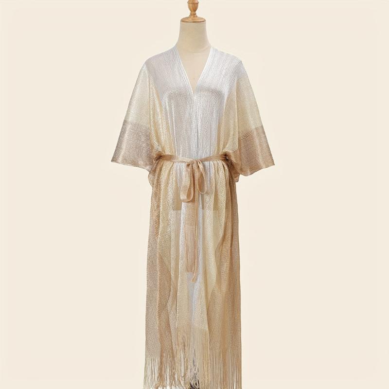 Hollow Out Sunscreen Fringed Long Shawl Lace Up Large Wraps