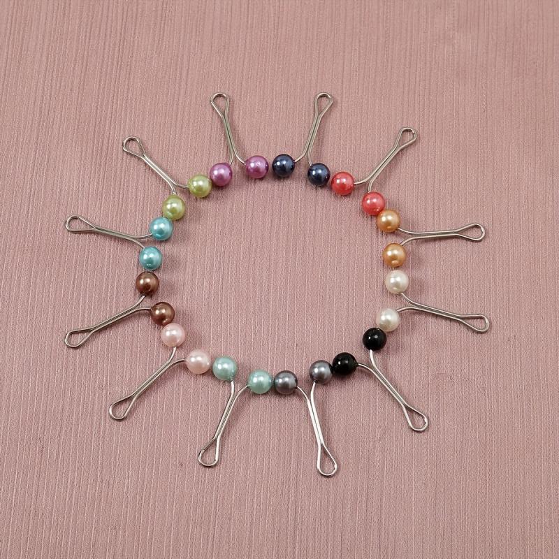 12pcs Faux Pearl Scarf Pin Headscarf U Shape Clip Shawl Brooch Multicolor