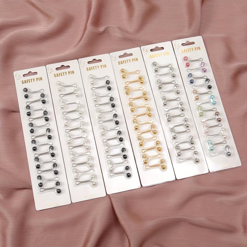 12pcs Faux Pearl Scarf Pin Headscarf U Shape Clip Shawl Brooch Multicolor