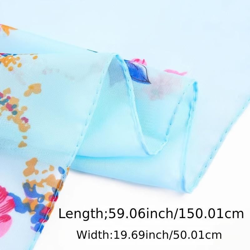 Flower Print Silk Scarf Beach Sunscreen Chiffon Wrap Women Hair Accessory