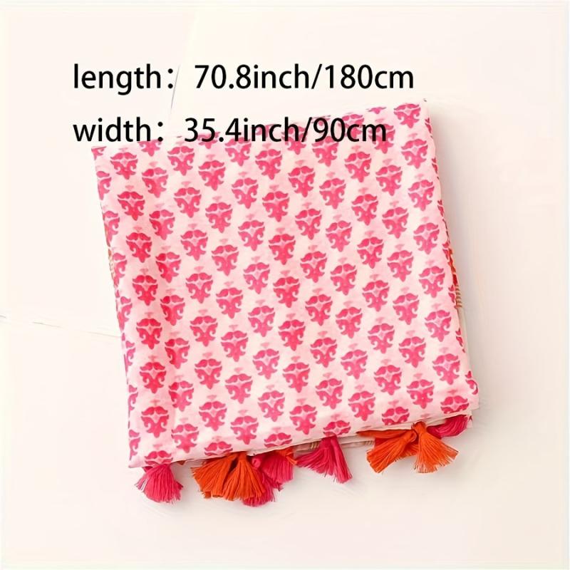 Floral Printed Fringed Shawl Scarf Lightweight Travel Beach Towel