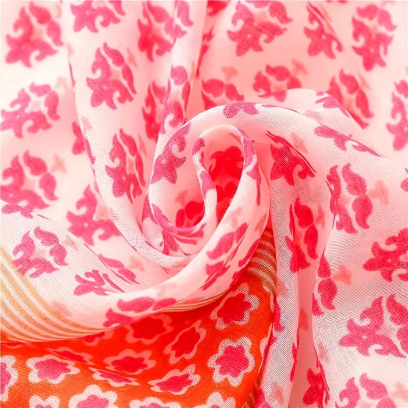 Floral Printed Fringed Shawl Scarf Lightweight Travel Beach Towel