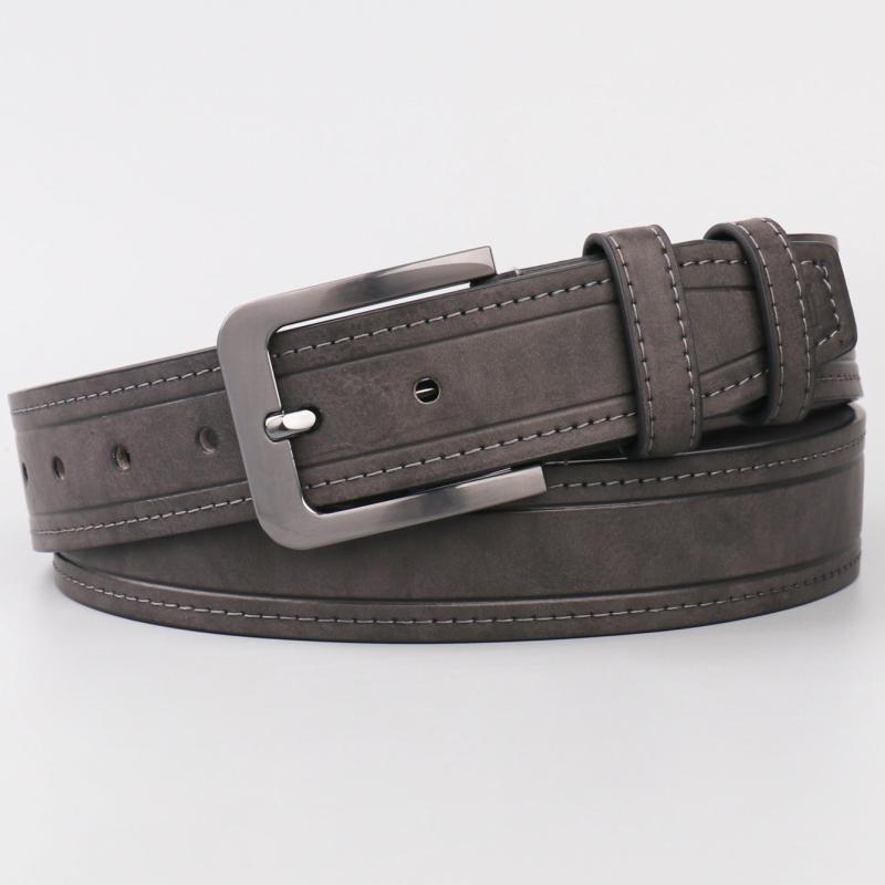 Men's Dark Grey PU Leather Belt with Pin Buckle