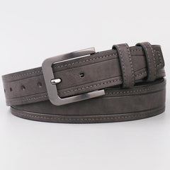 Men's Dark Grey PU Leather Belt with Pin Buckle