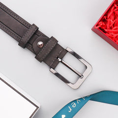 Men's Dark Grey PU Leather Belt with Pin Buckle