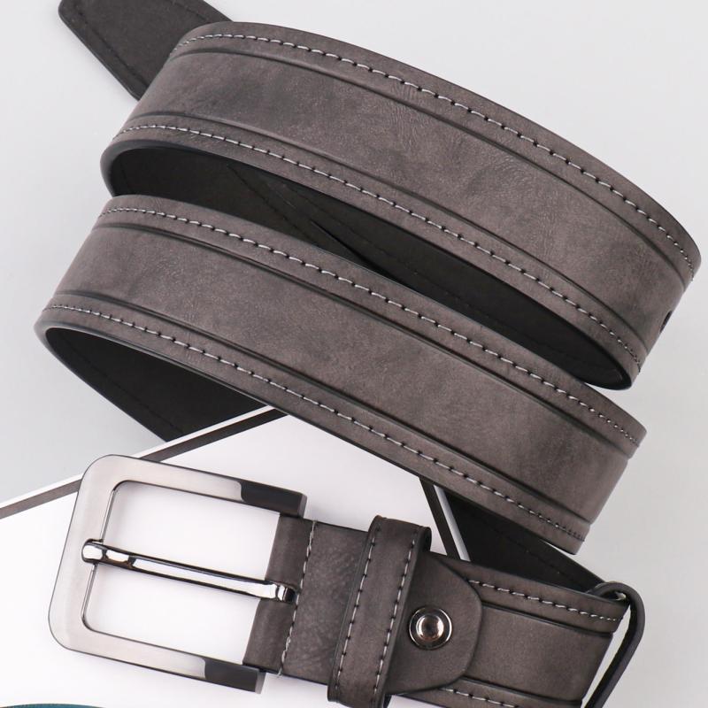Men's Dark Grey PU Leather Belt with Pin Buckle