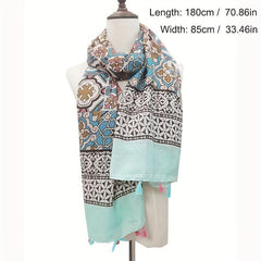 Boho Tassel Scarf Vintage Flower Print Shawl