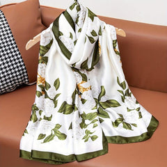 Rose Print Satin Scarf Shawl for Windproof Style