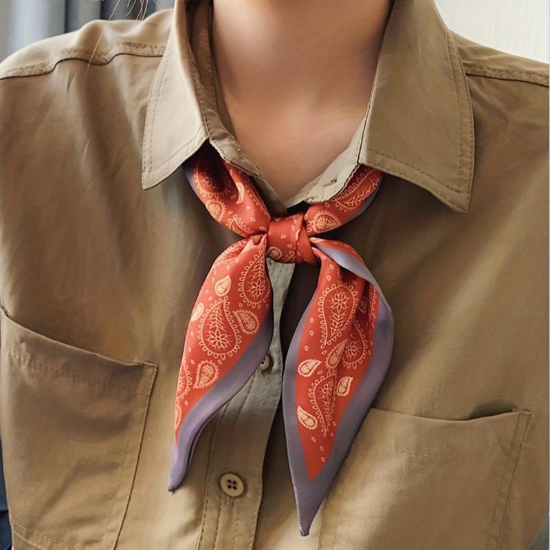 Red Paisley Print Skinny Scarf Silk Hair Ribbon Satin Neckerchief