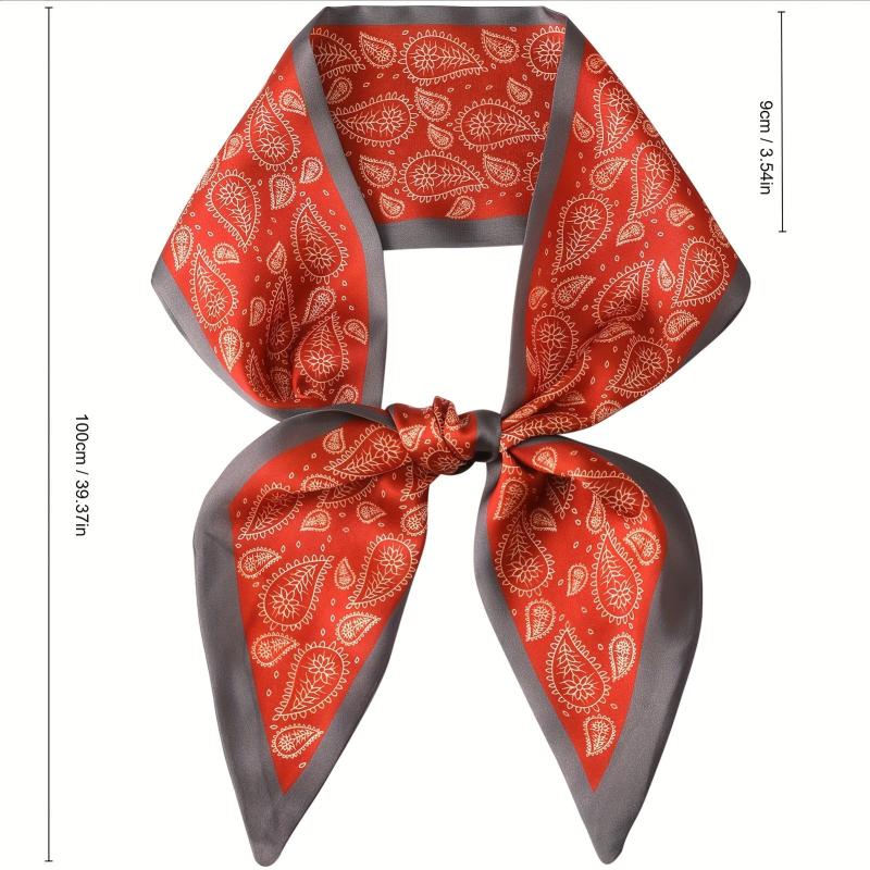 Red Paisley Print Skinny Scarf Silk Hair Ribbon Satin Neckerchief