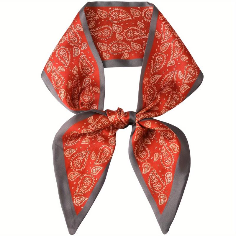 Red Paisley Print Skinny Scarf Silk Hair Ribbon Satin Neckerchief