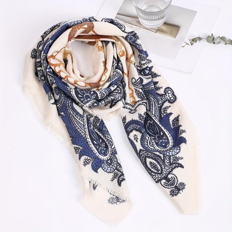 Paisley Print Square Scarf Pleated Shawl Women Windproof Head Wrap
