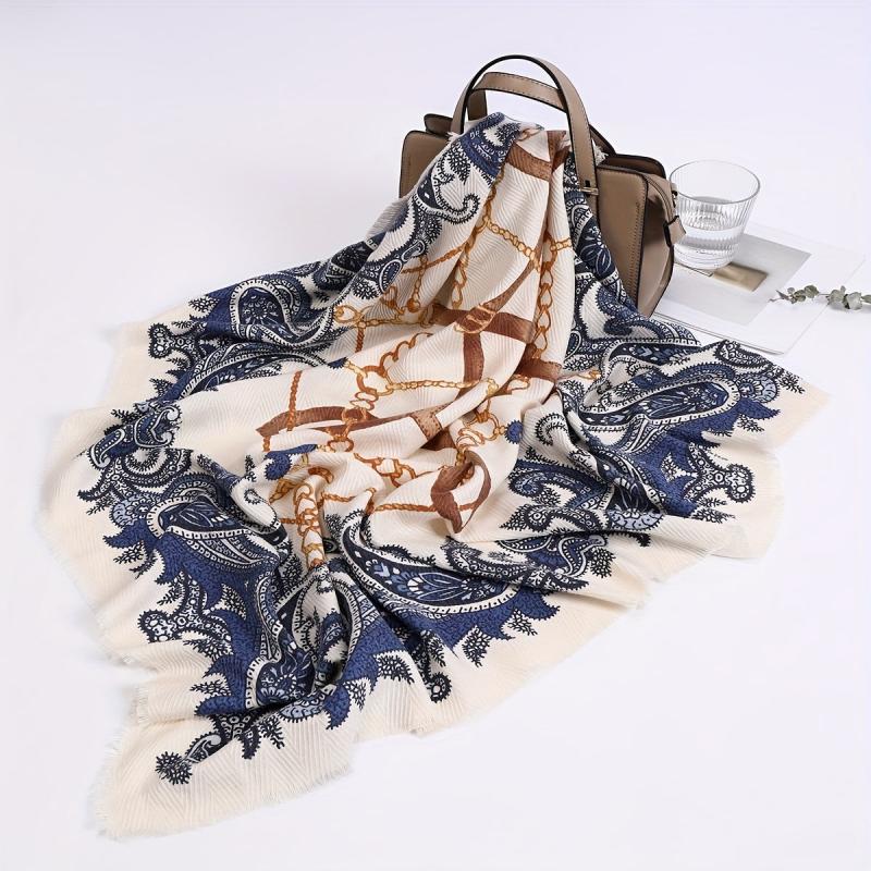 Paisley Print Square Scarf Pleated Shawl Women Windproof Head Wrap